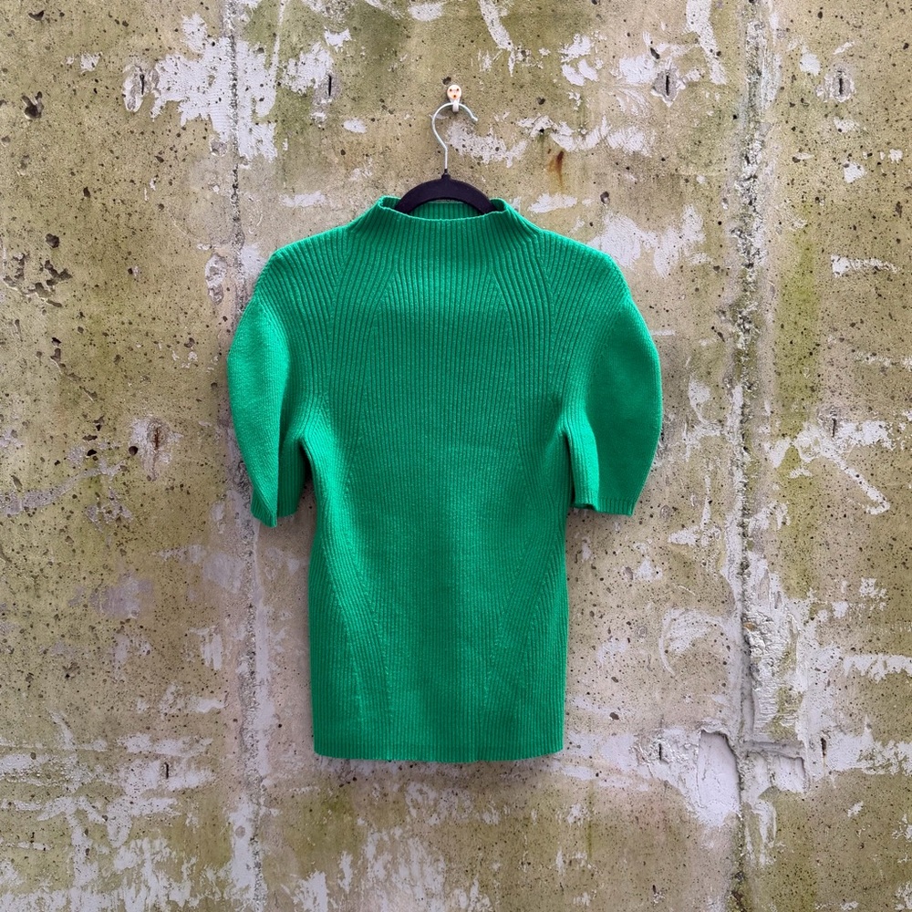 Anthropologie / Maeve Emerald Green Ribbed Short-Sleeve Knit Top - Picture 2 of 6
